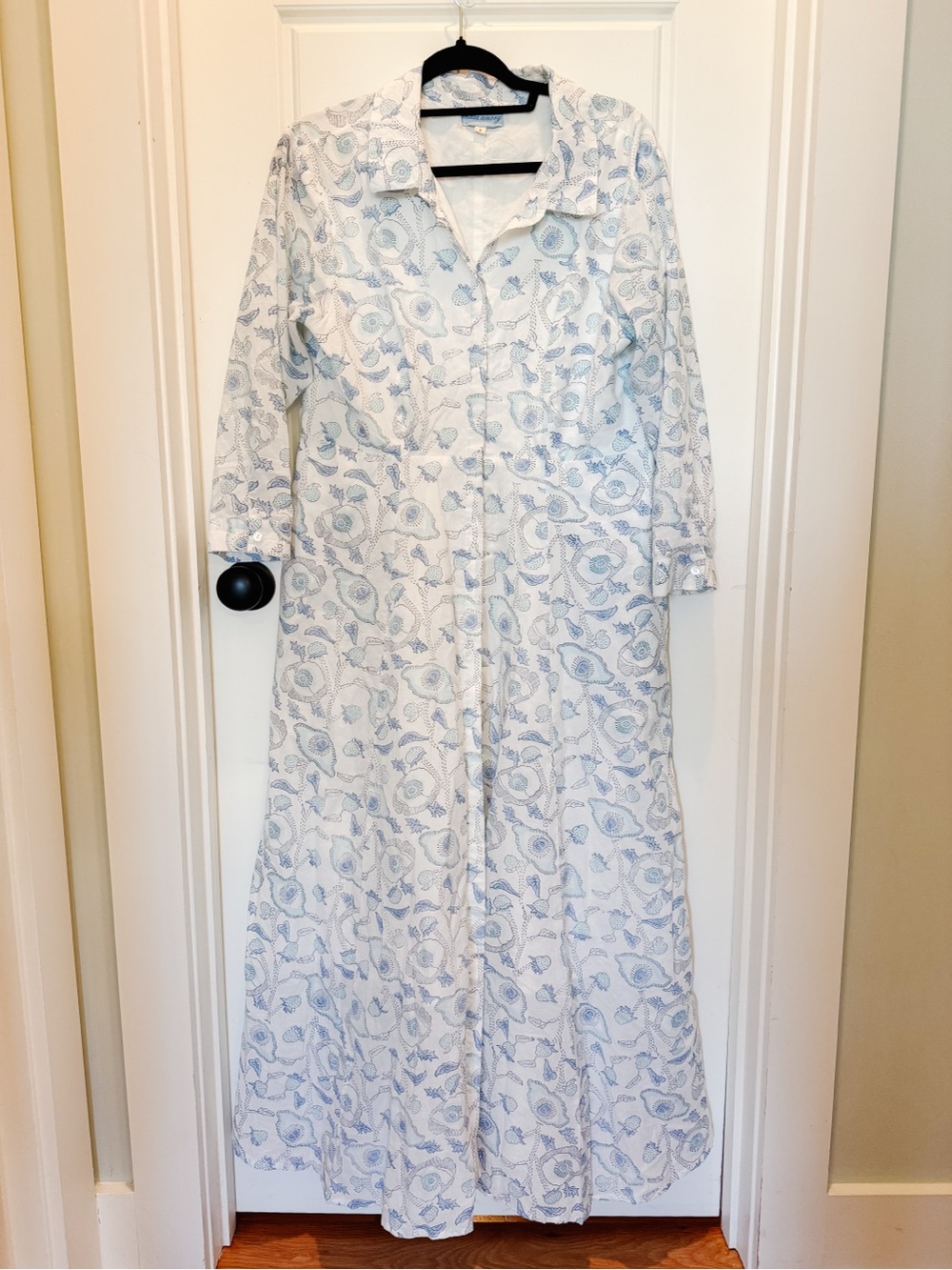 Julia Amory Button Front Blue Floral Midi Shirt Dress